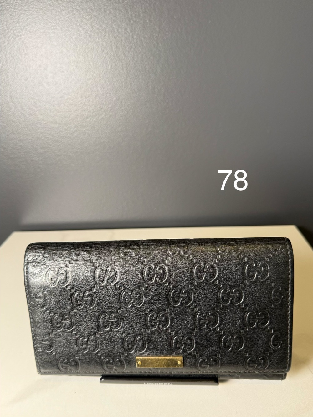 Gucci Black Embossed GG Leather Continental Wallet with Gold Plate